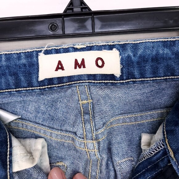 Amo Kate Straight Leg Denim Jeans Size 27 In Mariner Blues Whiskered Mid Rise - Picture 7 of 13